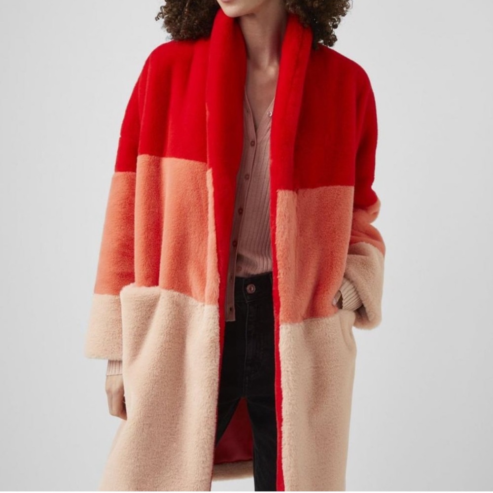 FRENCH CONNECTION faux fur retro color block coat
